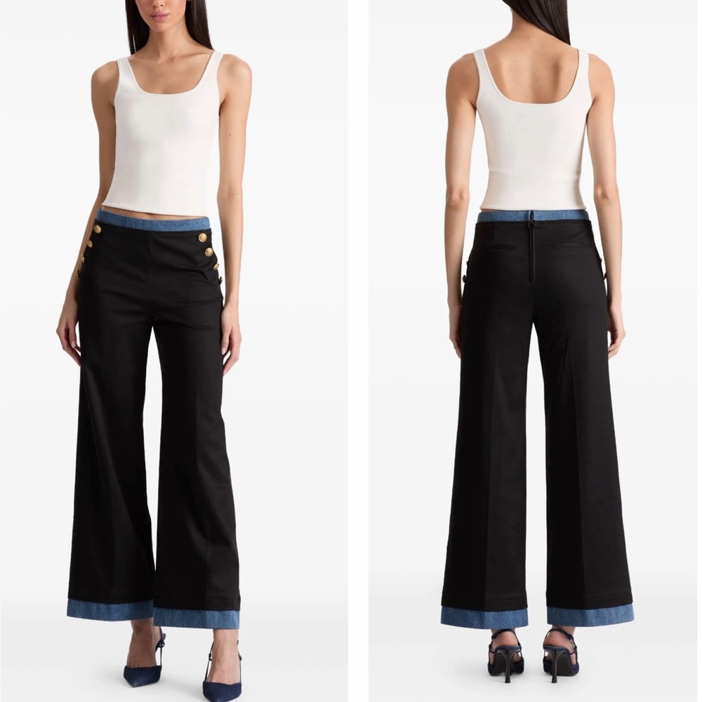 Alice + Olivia Narin Nautical Inspired Cropped High Rise Wide-Leg Pants Size 2